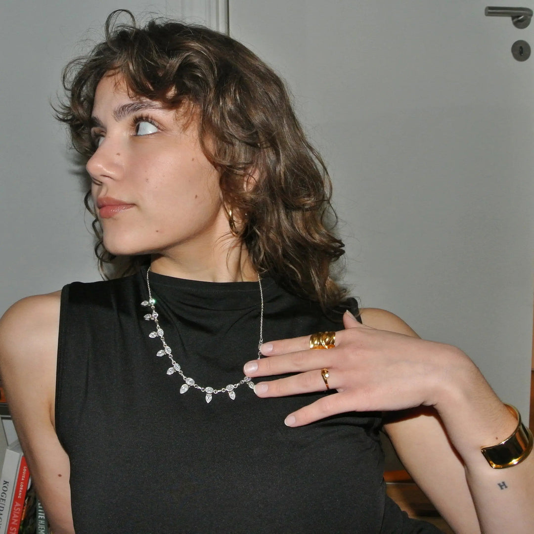 Halskæde, ankerkæde m. smykkesten, sterlingsølv, 37-49 cm BOC