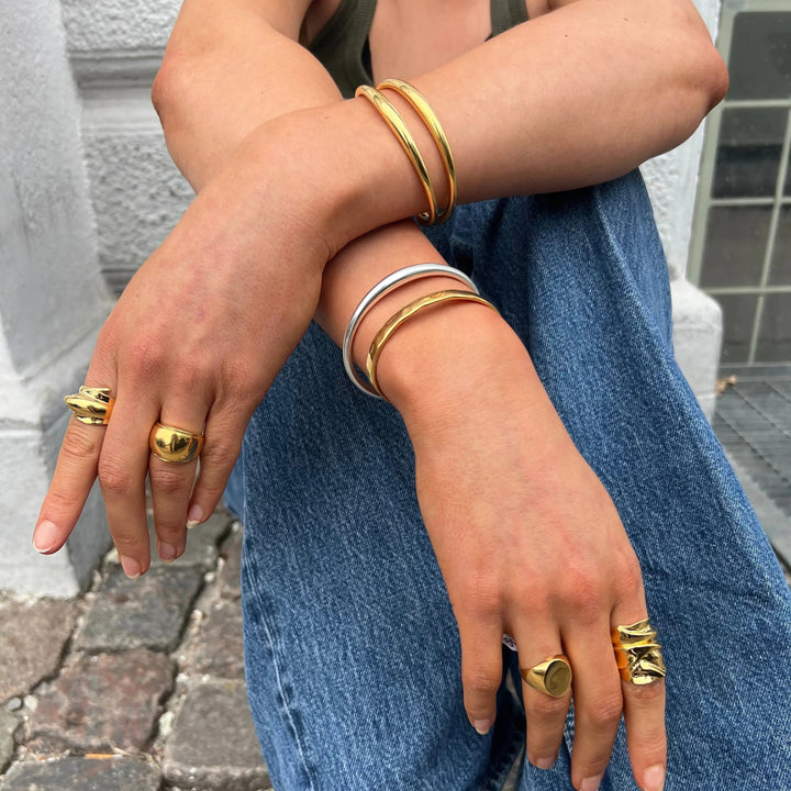 Armbånd, åben armring, 24 k forgyldt og forsølvet zamak, 17 cm, justerbar Greece