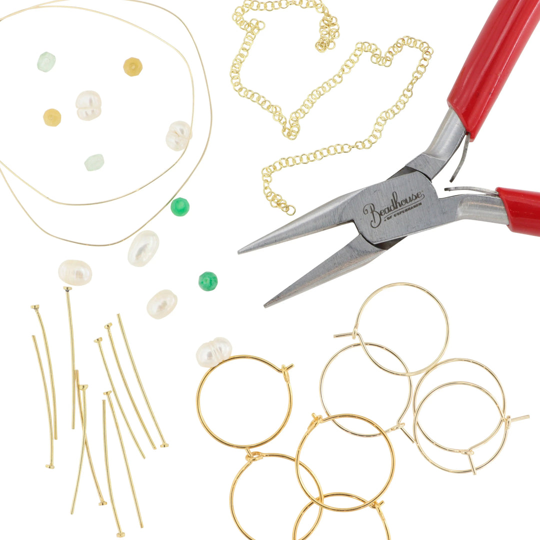 Diy kit, øreringe kit med perler mv. forgyldt sterlingsølv Beadhouse of Copenhagen