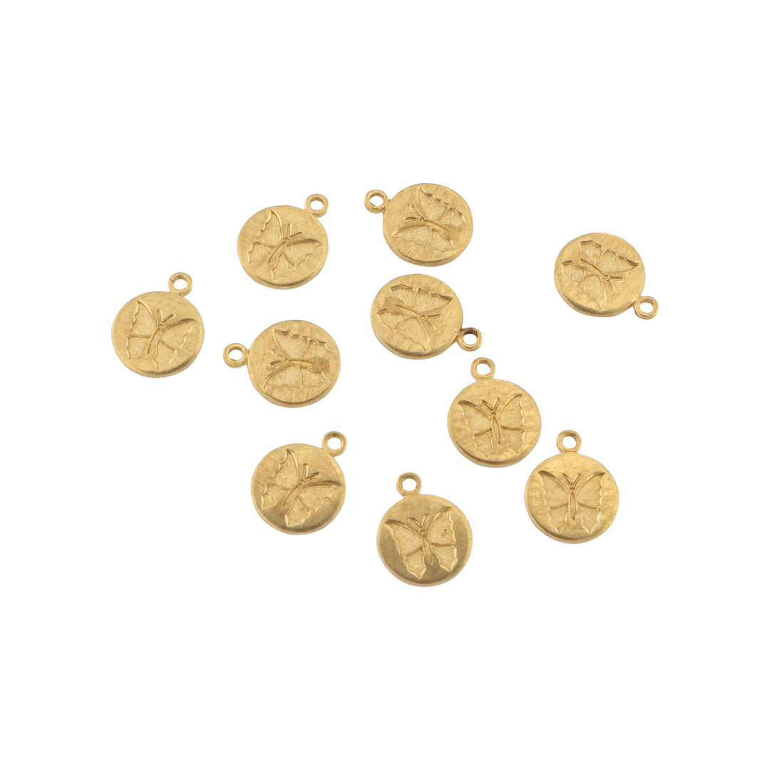 Vedhæng, plade m. sommerfugl, forgyldt messing. storkøb BOC