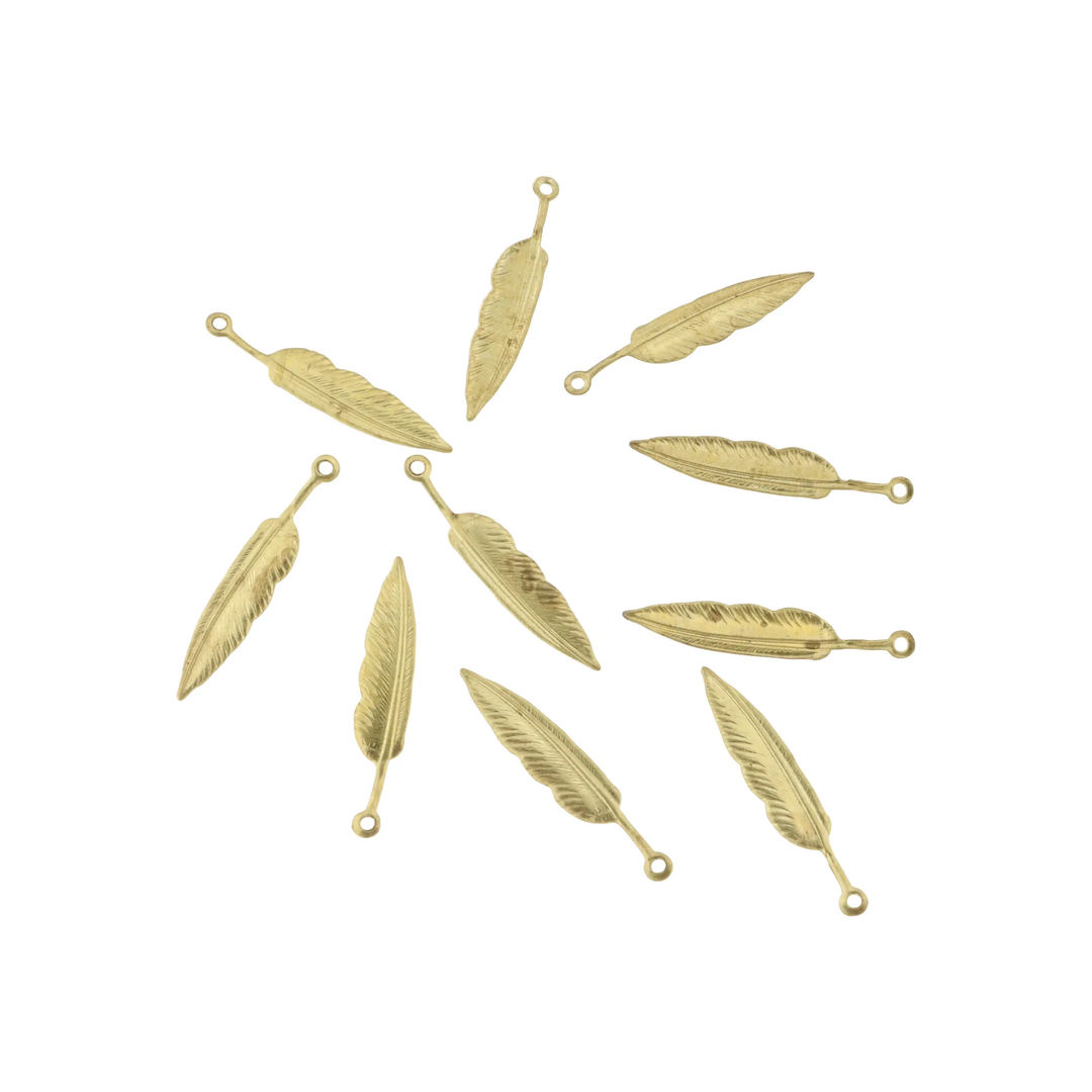 Vedhæng, fjer, forgyldt messing, 27x5 mm. storkøb BOC