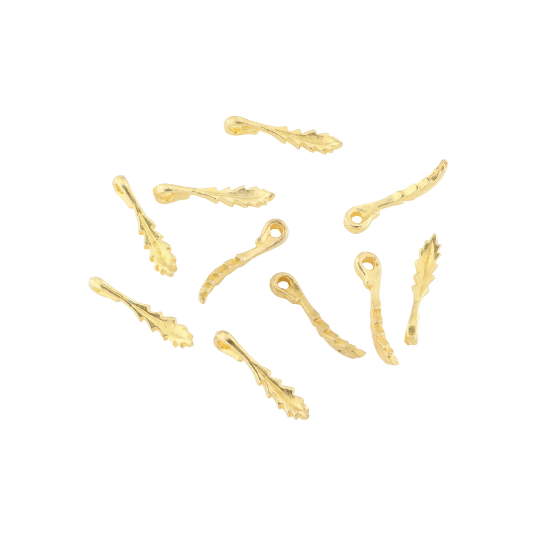 Vedhæng, askblad, forgyldt messing, 22x4 mm. storkøb BOC