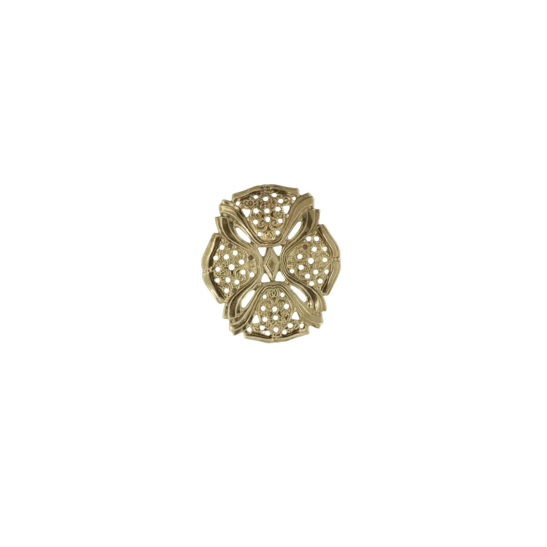 Pendant, filigree, oval, gilded brass, 45x40mm 