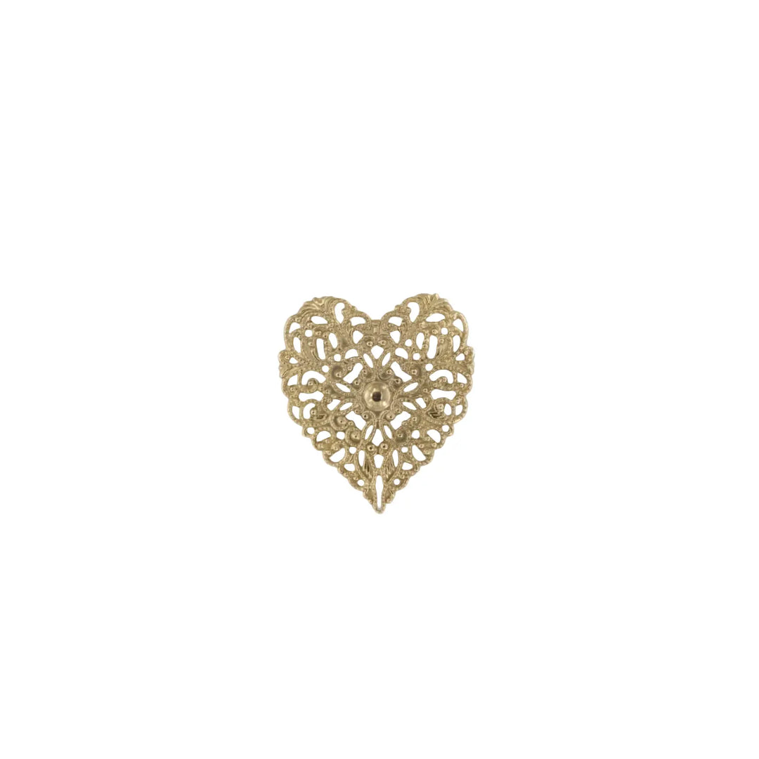 Pendant, filigree, heart, gilded brass, 43x38mm 