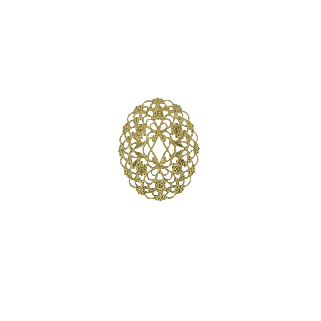 Pendant, filigree, oval, gilded brass, 50x40mm 