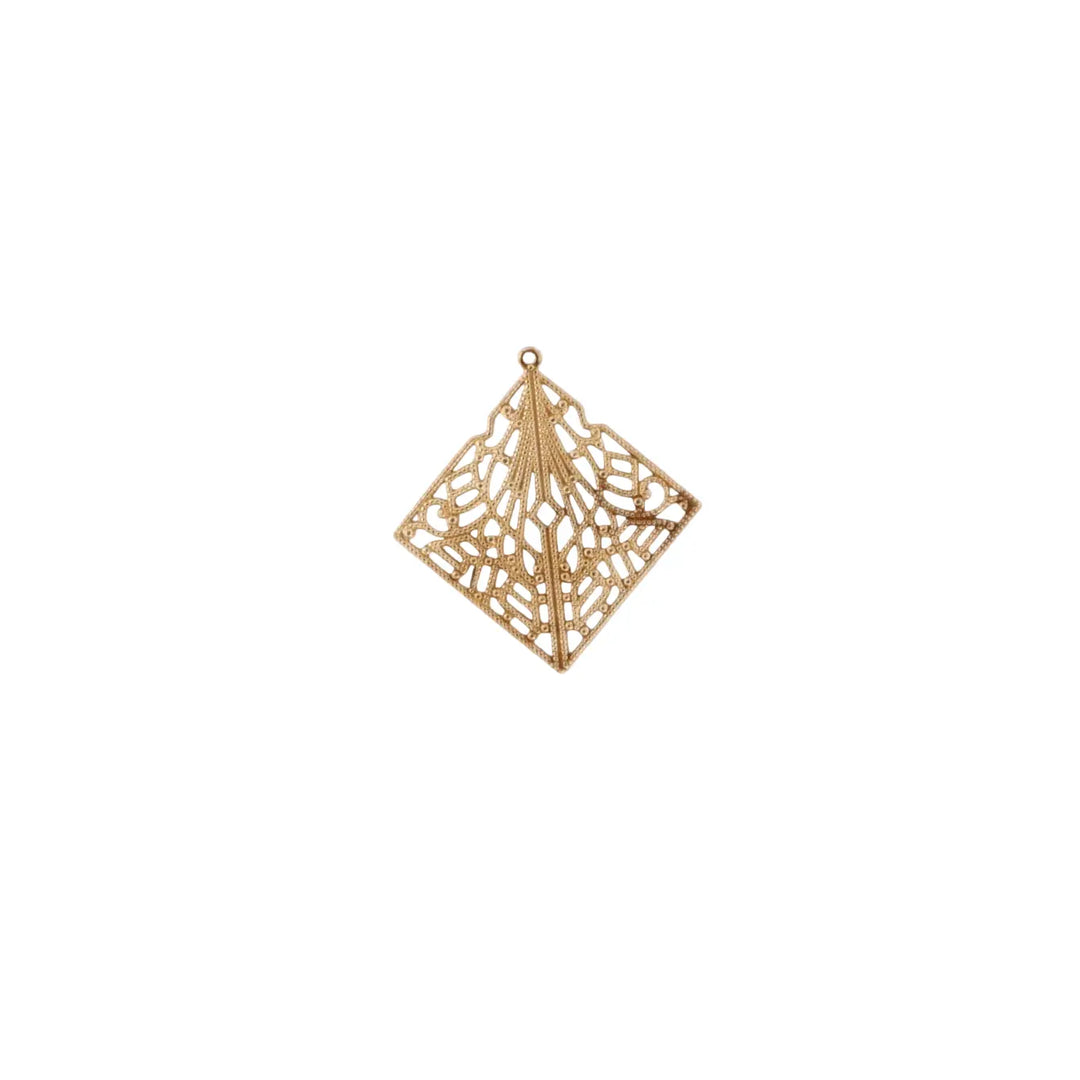 Pendant, filigree, square, gilded brass, 25x25mm 