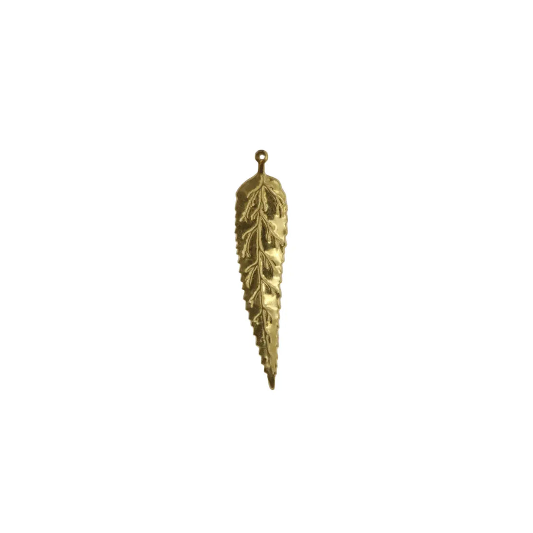 Pendant, filigree, leaf, gilded brass, 65x14mm 