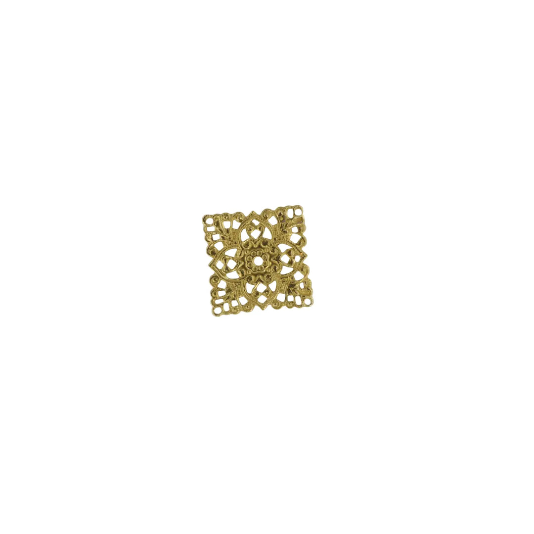 Pendant, filigree, square, gilded brass, 30x30mm 