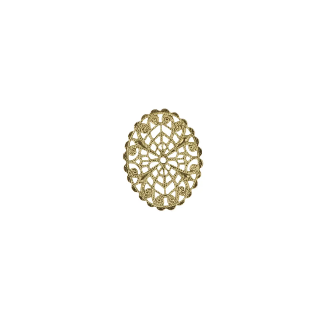 Pendant, filigree, oval, gilded brass, 52x42mm 