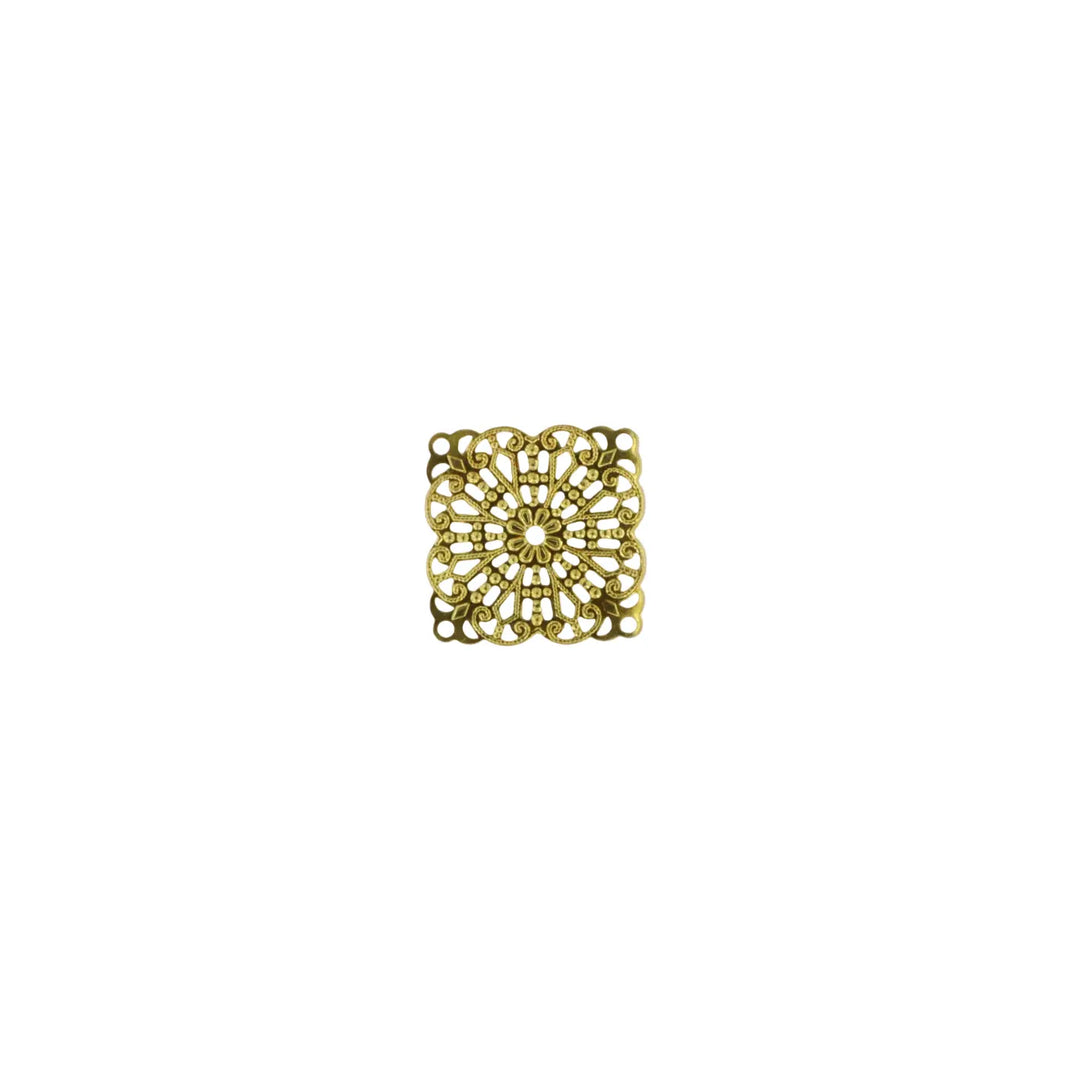 Pendant, filigree, square, gilded brass, 30x30mm 