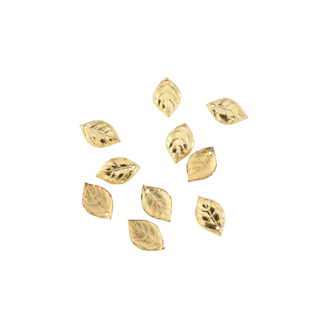 Pendant, beech leaf, gilded brass, 15x10 mm. bulk purchase 
