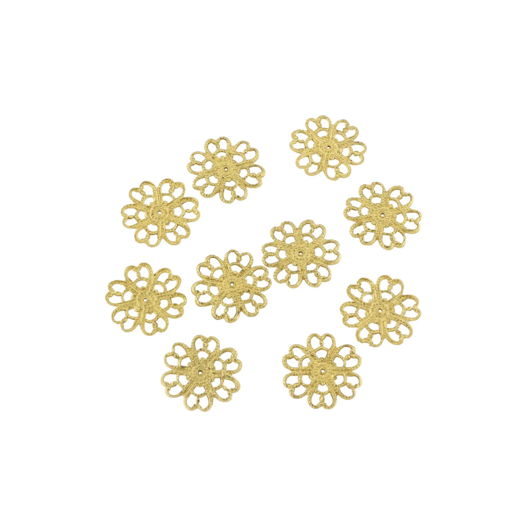 Vedhæng, filigran blomst, forgyldt messing, 13 mm. storkøb 