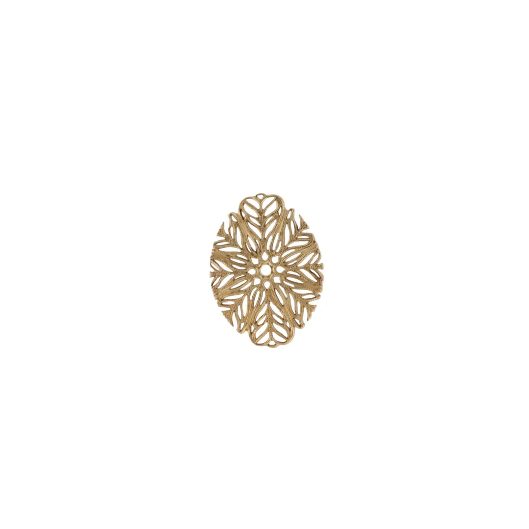 Pendant, filigree, oval, gilded brass, 35x25mm 