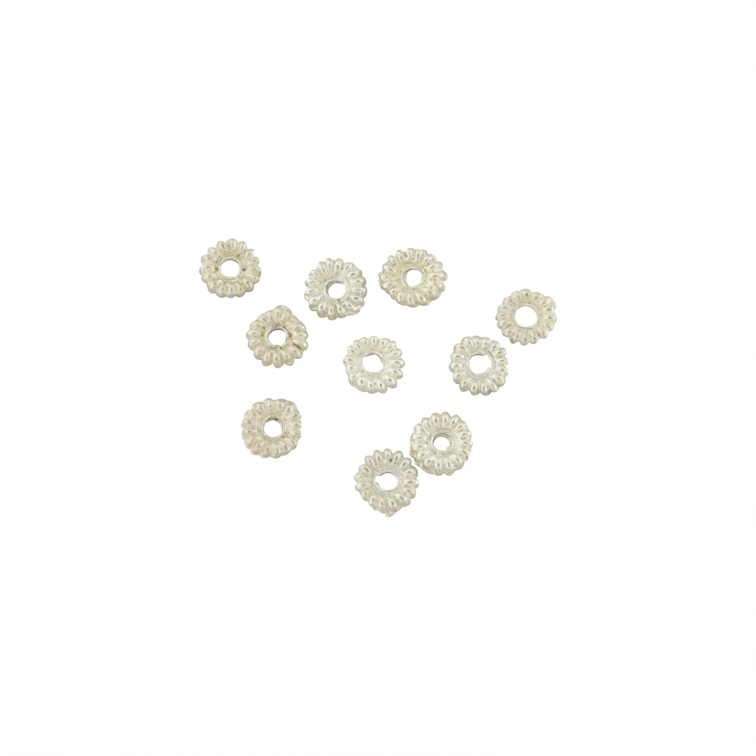 Metalperler, filigran rillet hjul, forsølvet messing, 5-7 mm. storkøb BOC