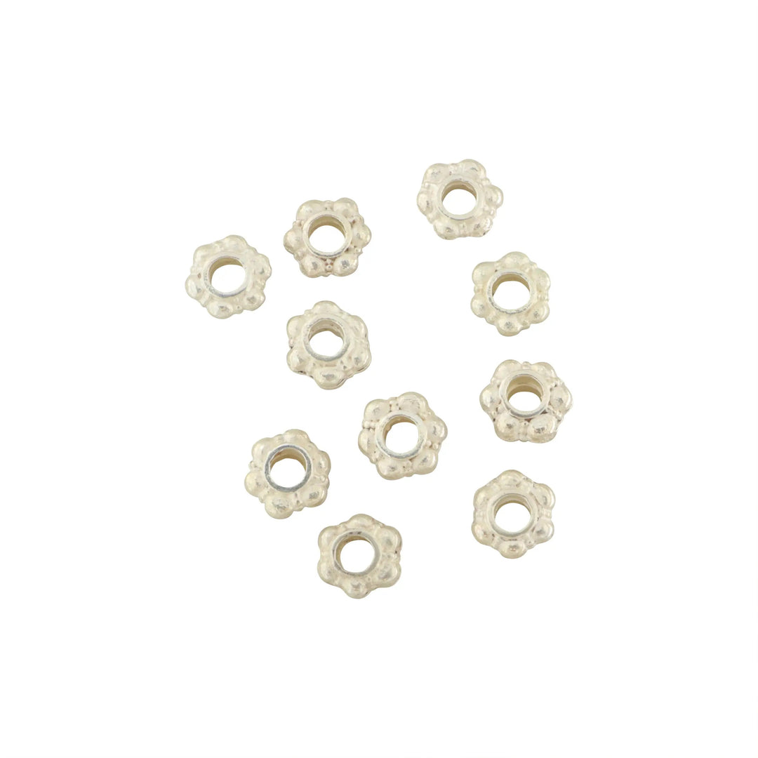 Metalperler, filigran chunky blomst, forsølvet messing, 6-7 mm. storkøb BOC