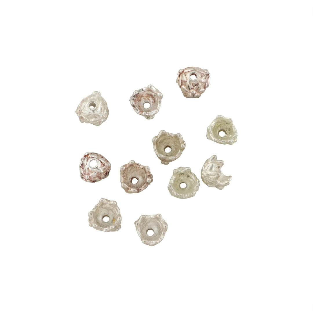 Perlecaps, blomst, forsølvet messing, 5,5x7,5 mm. storkøb BOC