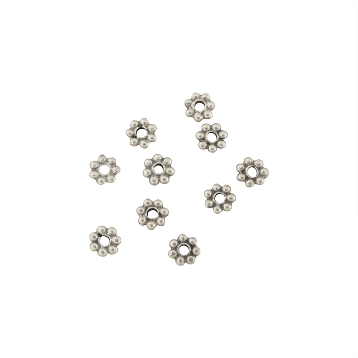 Metalperler, filigran blomst, forsølvet messing, 4-5,5 mm storkøb BOC