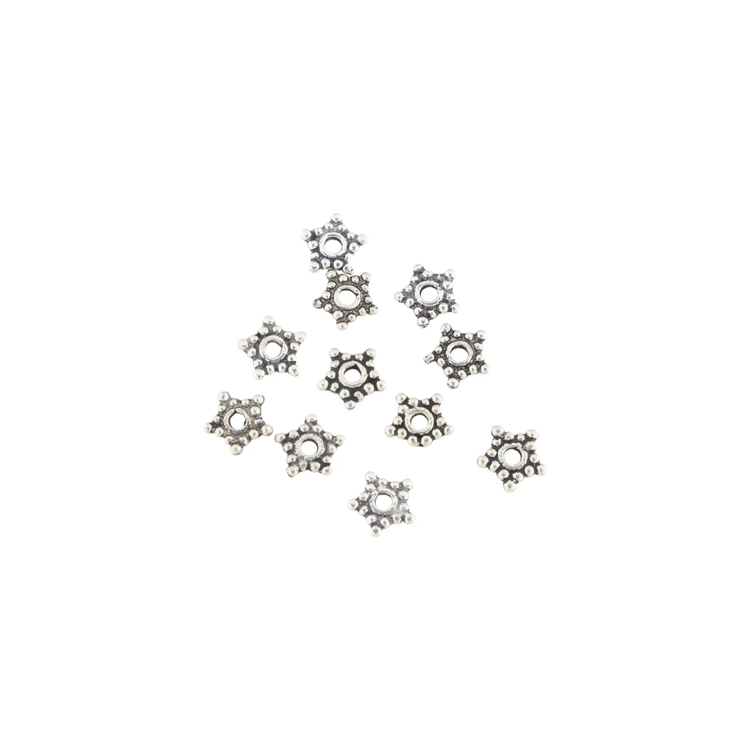 Metalperler, filigran stjerne, forsølvet messing, 7 mm, 10-500 stk BOC