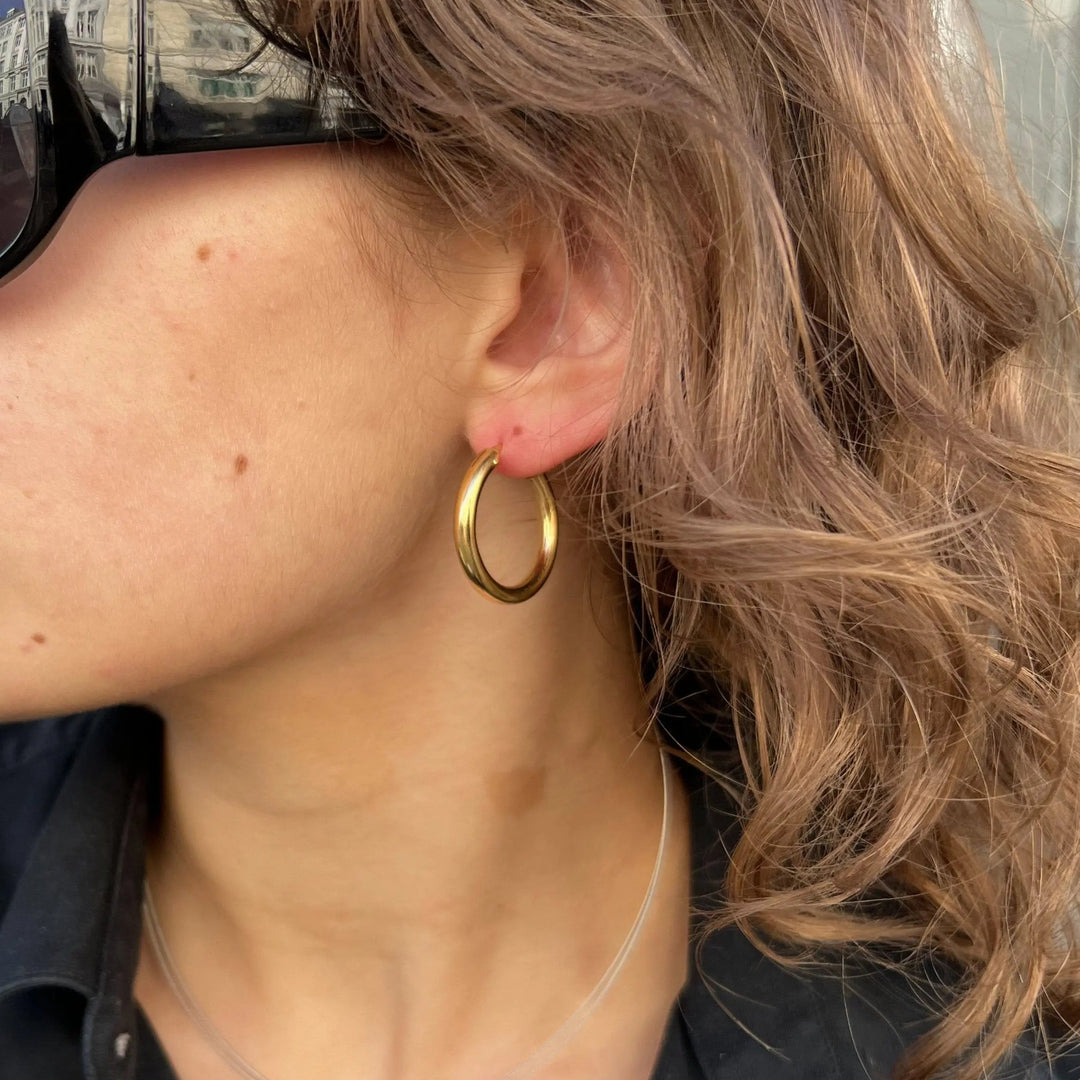 Øreringe, hoops, 30mm, sterlingsølv og forgyldt sterlingsølv BLT