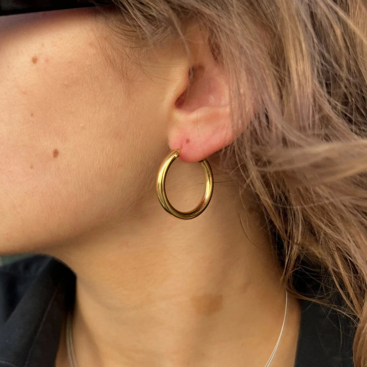 Øreringe, hoops, 30mm, sterlingsølv og forgyldt sterlingsølv BLT