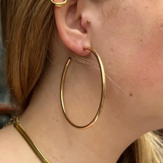 Øreringe, hoops, 70 mm, sterlingsølv og forgyldt sterlingsølv BLT