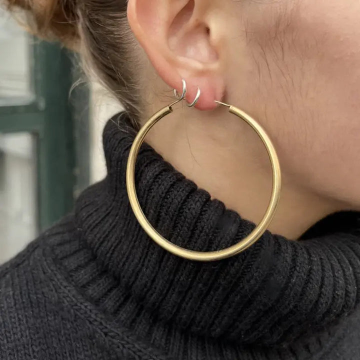 Øreringe, hoops, 70 mm, sterlingsølv og forgyldt sterlingsølv BLT