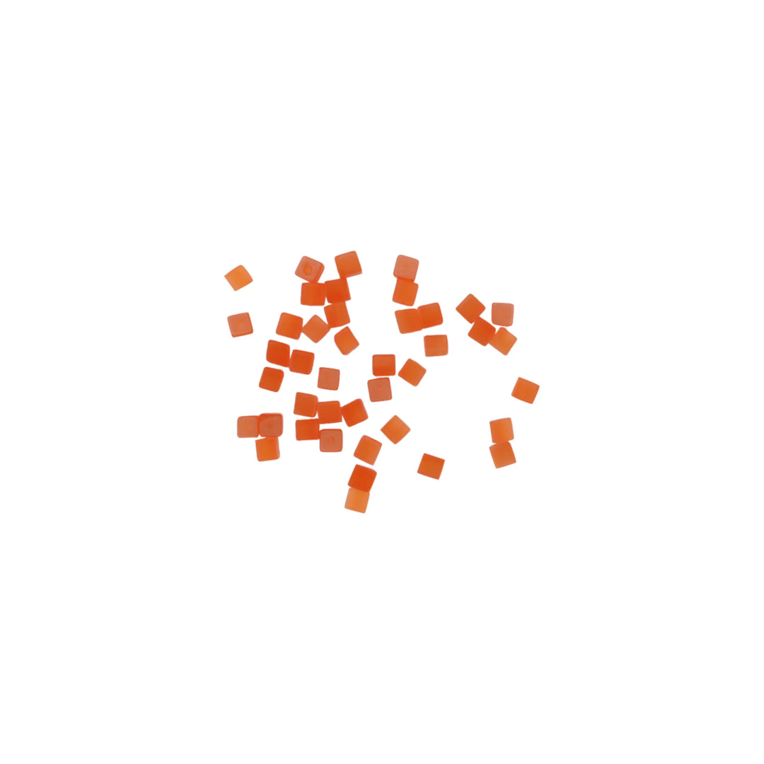 Glasfiberperler, firkantet, orange, 4x4 mm, 10 stk