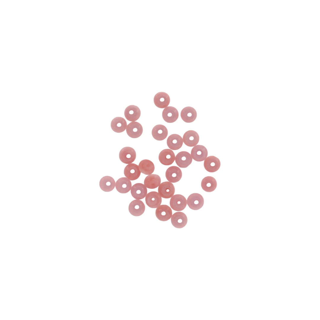 Glasfiberperler, runde, flade, lyserød, 6x3 mm, 10 stk