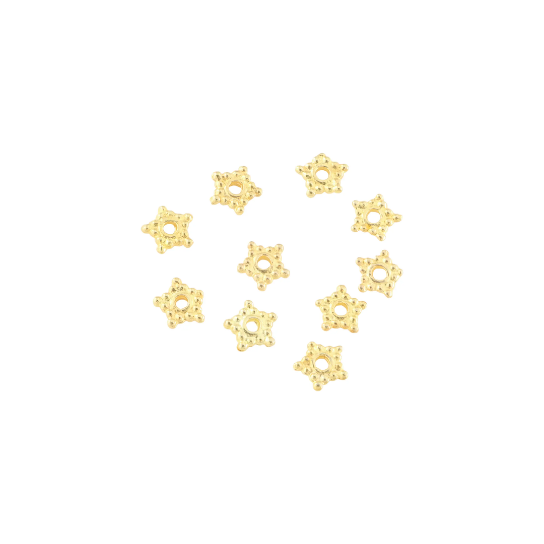 Metalperler, filigran stjerne, forgyldt messing, 7x1mm. storkøb BOC