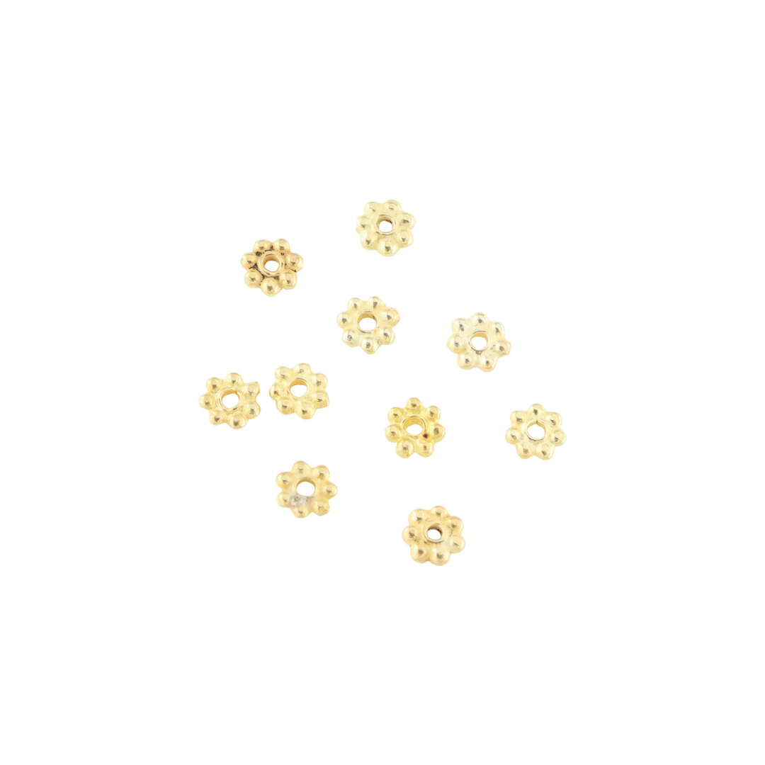 Metalperler, filigran blomst, forgyldt messing, 4x1 mm. storkøb BOC