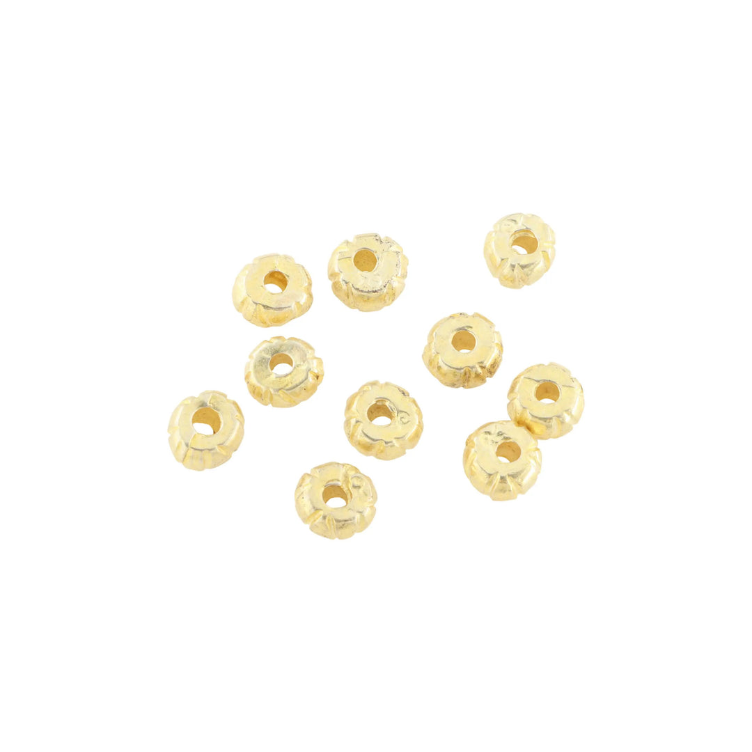 Metalperler, flad rund, forgyldt messing, 7x4 mm. storkøb BOC