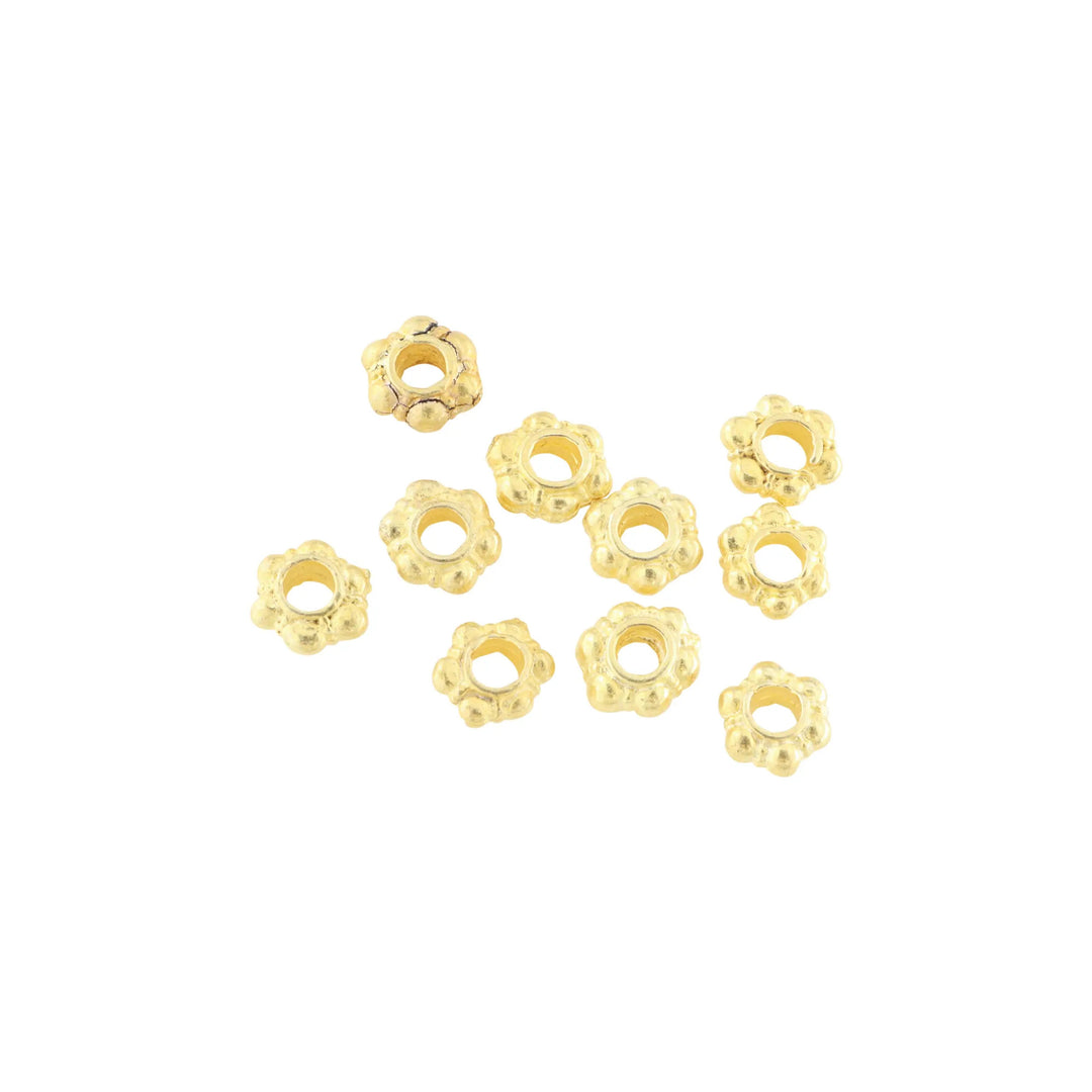 Metalperler, filigran, forgyldt messing, 7x3 mm. storkøb BOC