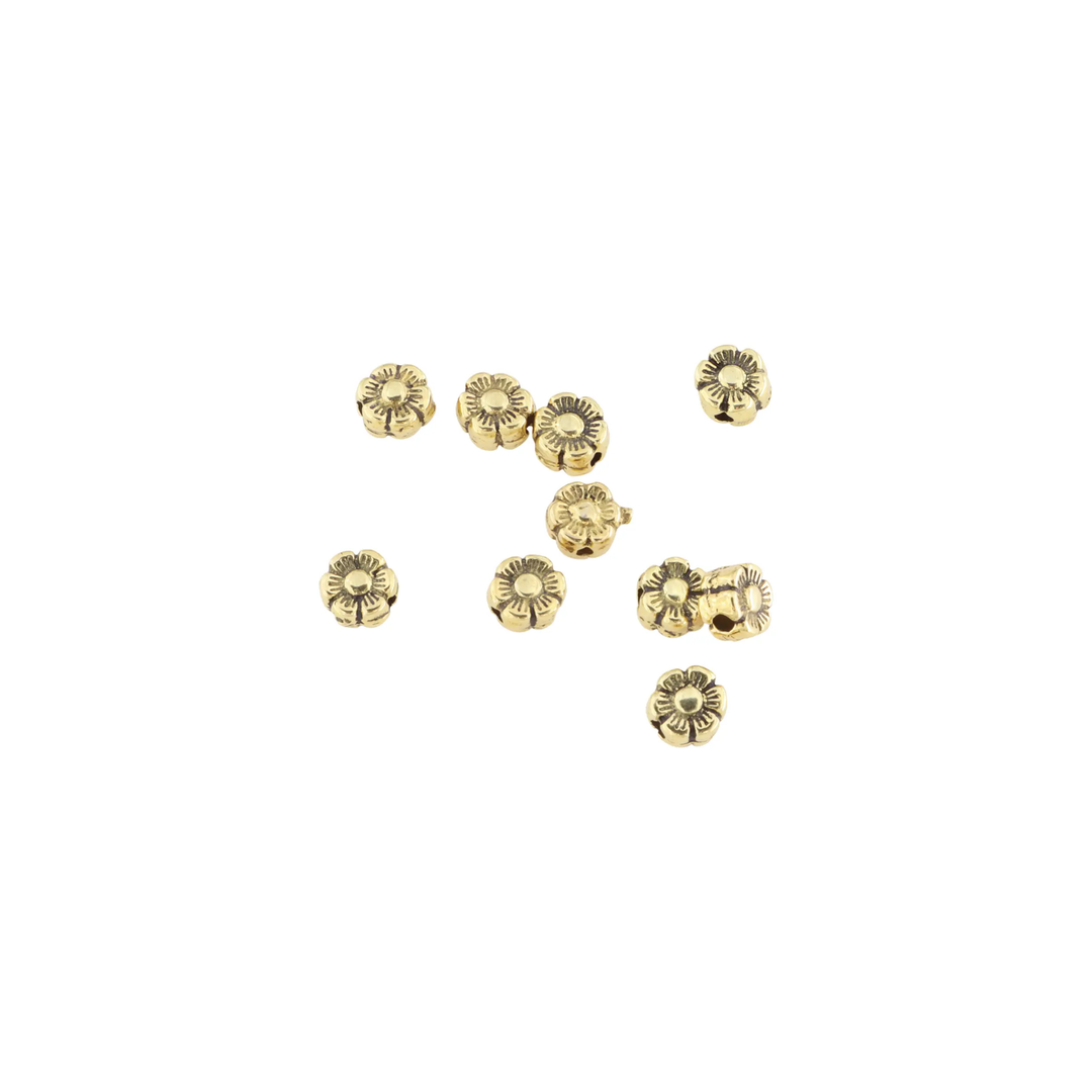 Metalperler, blomst, forgyldt messing, 5,5x3,5 mm, 10-500 stk BOC