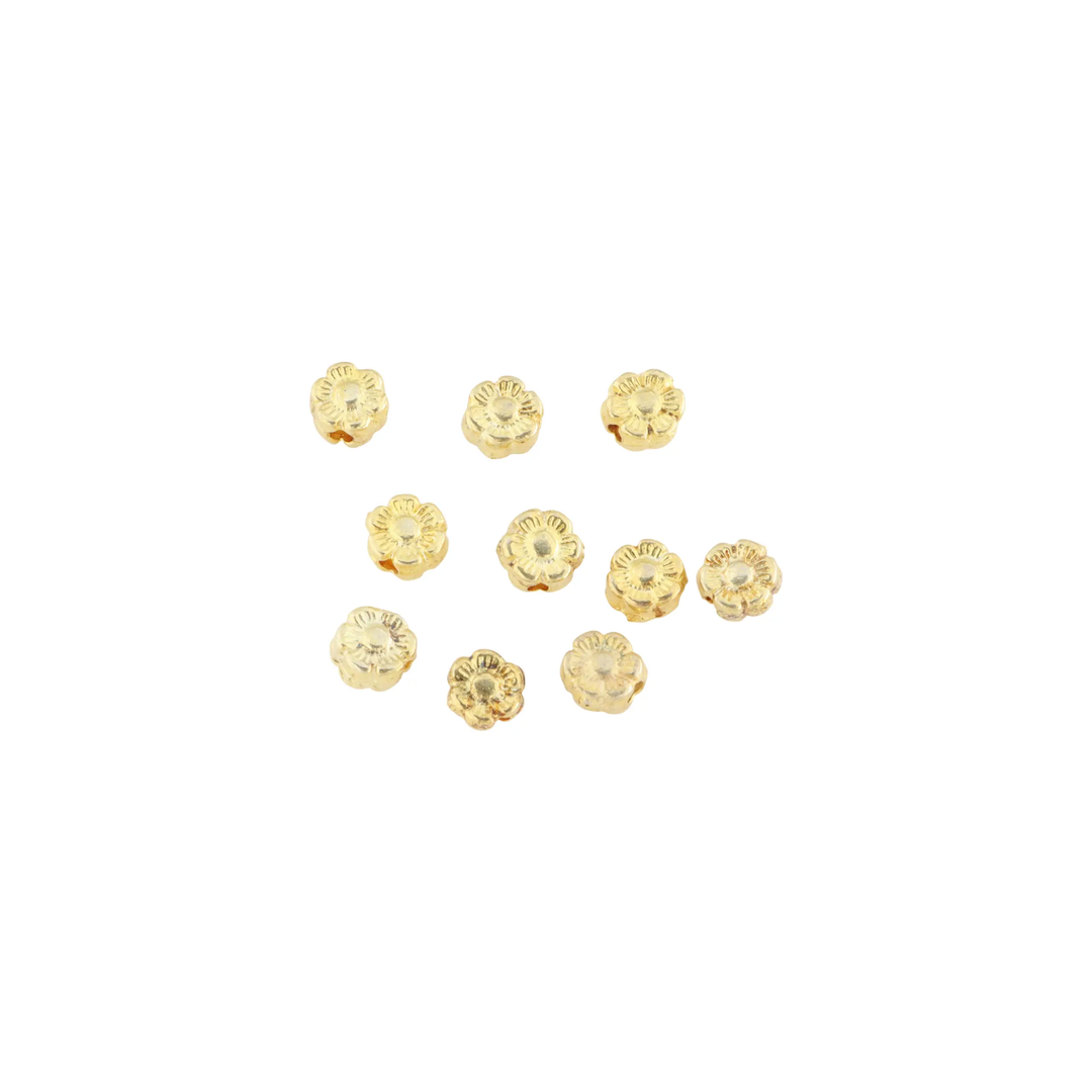 Metalperler, blomst, forgyldt messing, 5x3 mm, 10 stk BOC