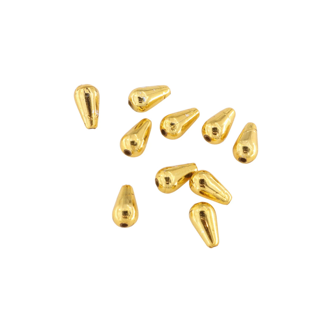 Plastikperler, dråbe, forgyldt plastik, 10x6 mm. 100 stk BOC