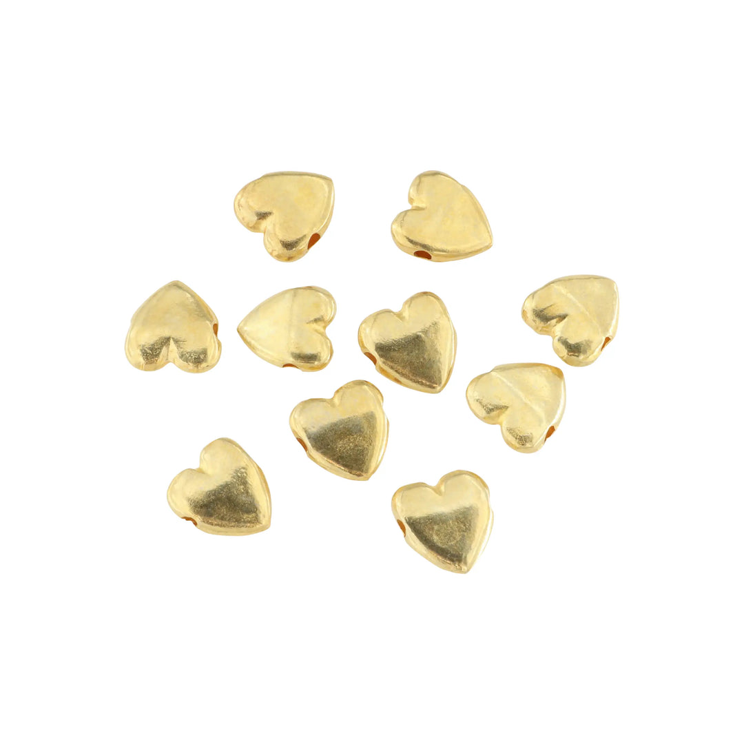 Metal beads, heart matt, gold-plated brass, 15x14.5 mm, 10 pcs 