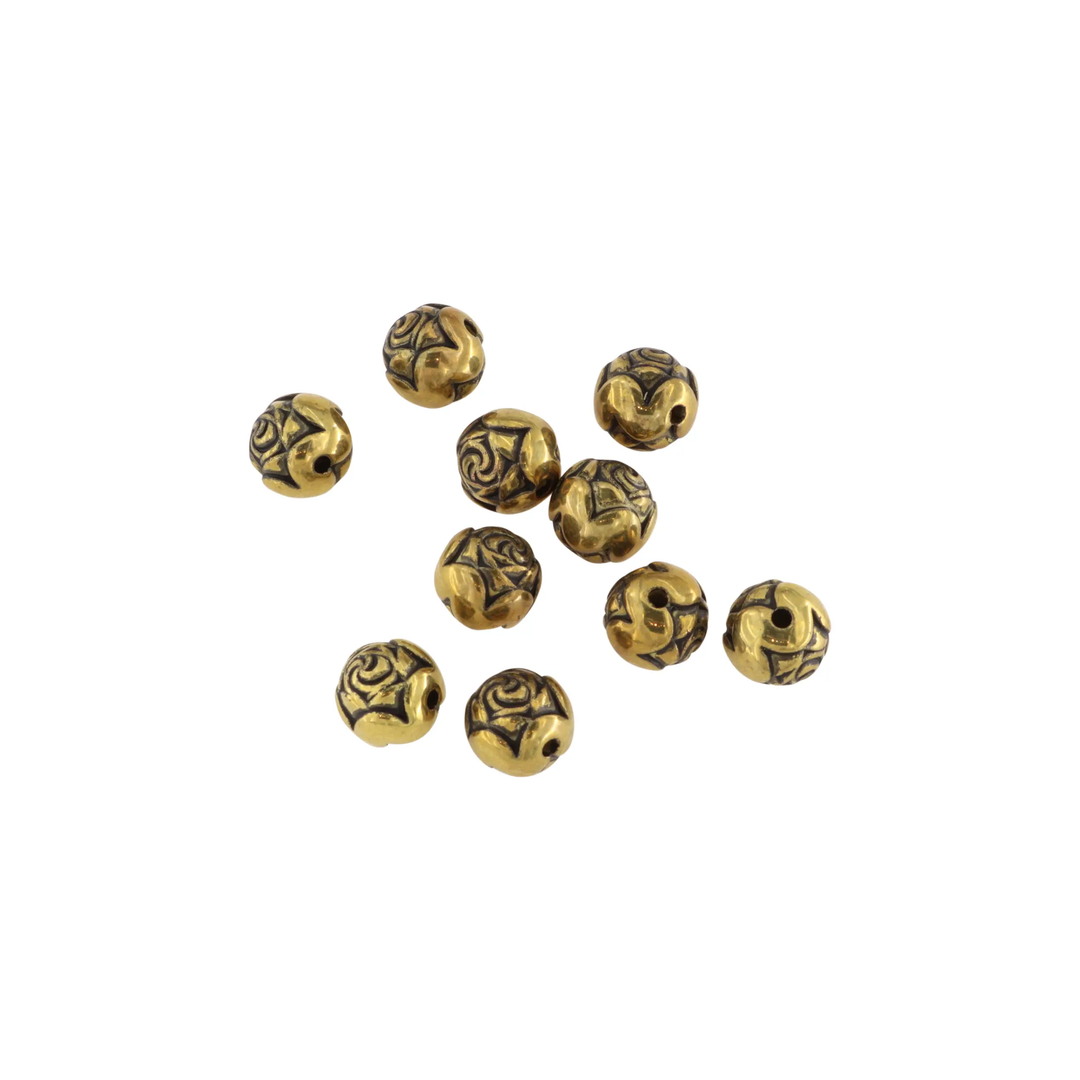 Metalperler, rund rose, forgyldt messing, 9x9 mm, 10-1000stk BOC