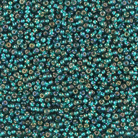Green glass beads, preciosa, silverlined dark green teal Preciosa