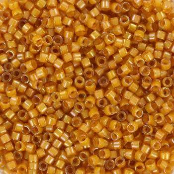 Orange glasperler, miyuki delica beads, goldenrod lined topaz ab Krea