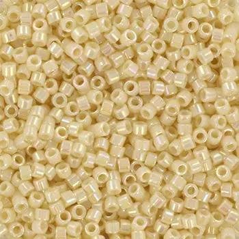 Gule glasperler, miyuki delica beads, opaque ab cream Krea
