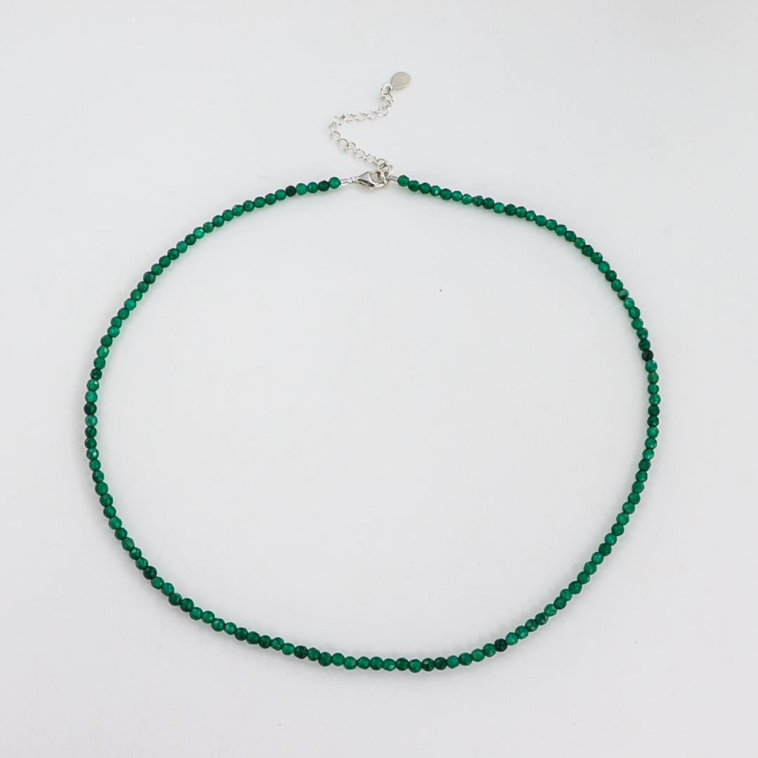 Halskæde, grøn kvarts, sterlingsølv/forgyldt sølv, 40-45 cm BOC