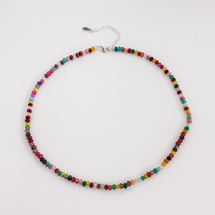 Halskæde, mix agat, sterlingsølv/forgyldt sølv, 40-45 cm BOC