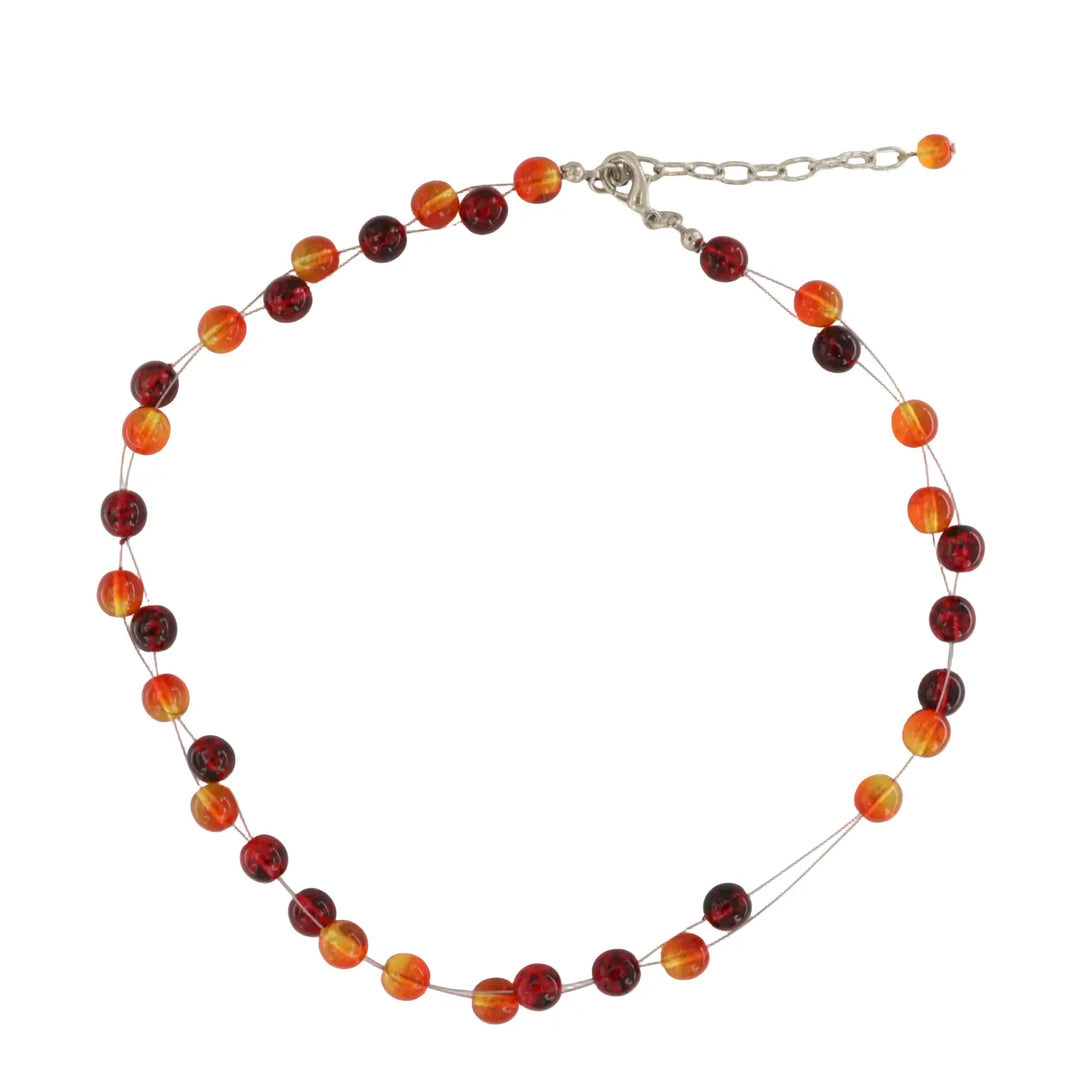 Halskæde, wire, orange, plast- og voksperler, justerbar 