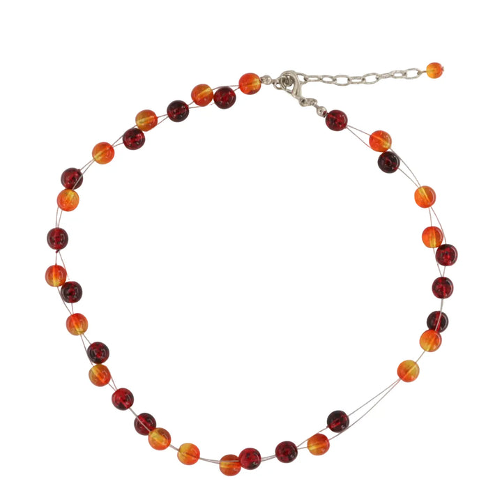 Halskæde, wire, orange, plast- og voksperler, justerbar 