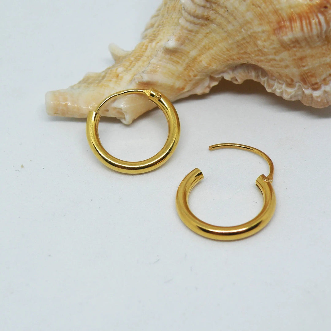 Øreringe, hoops, 14 mm, sterlingsølv og forgyldt sterlingsølv BLT