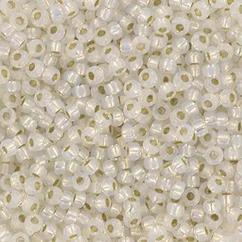 Hvide glasperler, miyuki rocailles seed beads, gilt lined white opal Krea