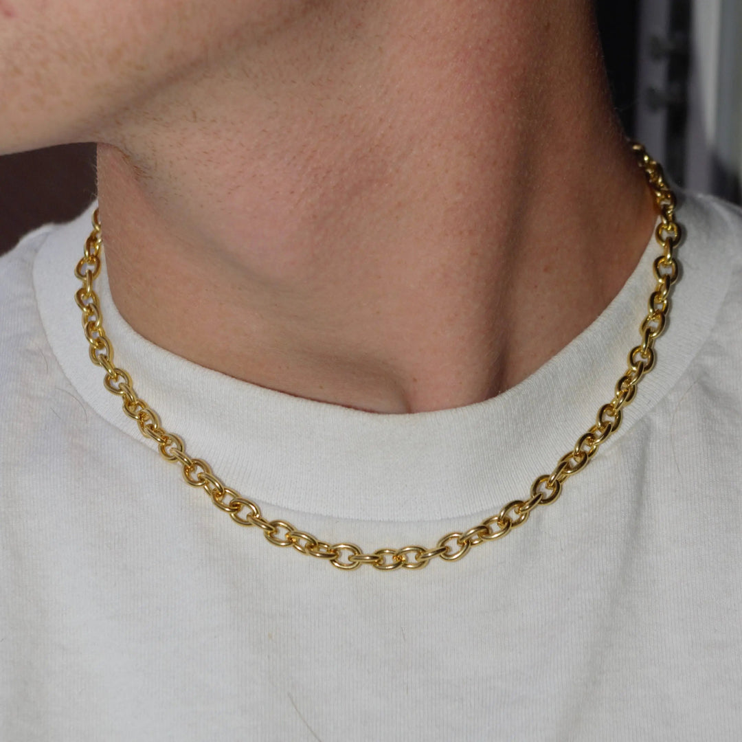 Halskæde, chunky rund anker kæde, forgyldt og forsølvet messing, 47cm Beadhouse of Copenhagen