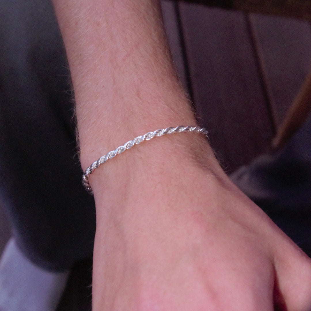 Armbånd, cordel kæde, sterlingsølv, 16-19 cm/3,2 mm Spain