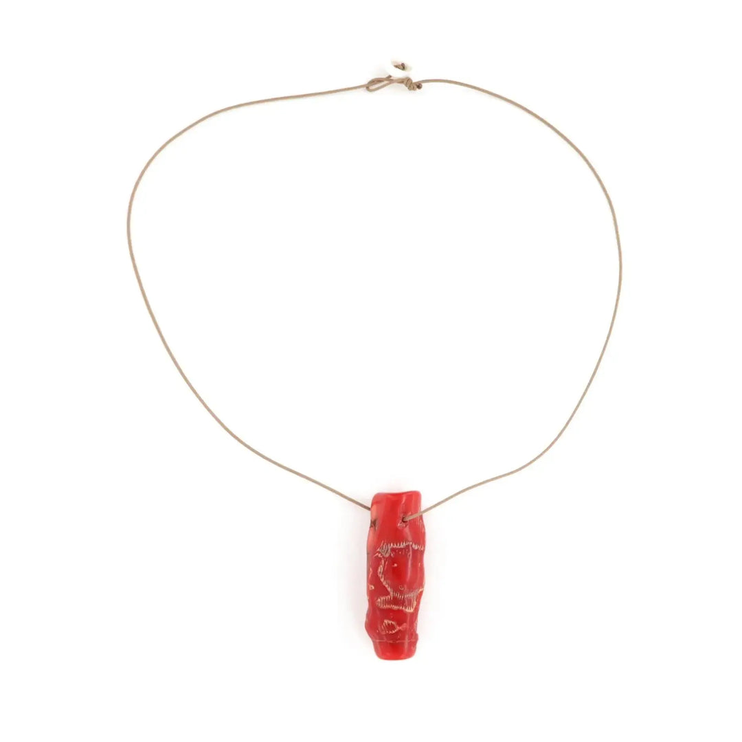 Necklace, coral branch, 42cm, brown nylon cord 