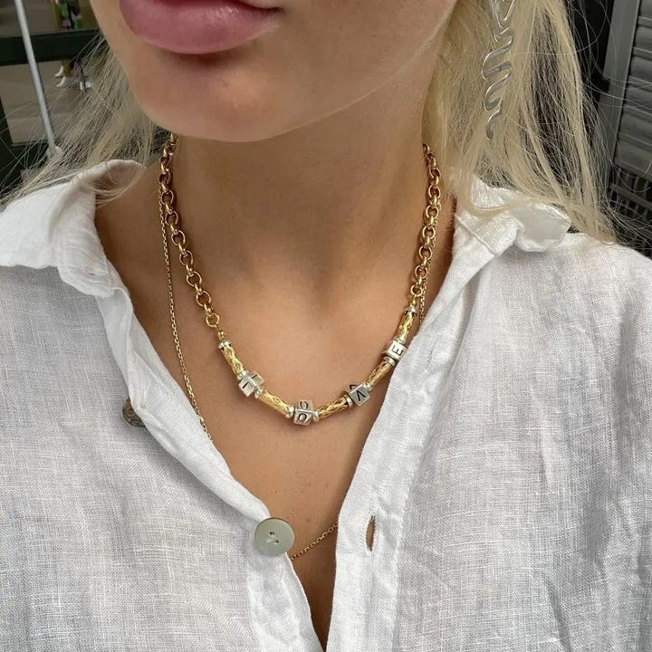 Halskæde, l o v e, forgyldt messing, 45 cm/6,5 mm Beadhouse of Copenhagen